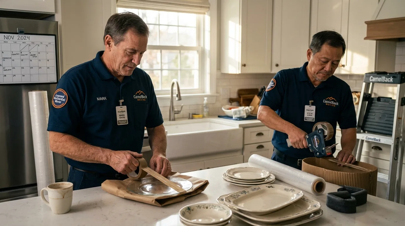Professional crew packing kitchen dishware in Arnold, MO
